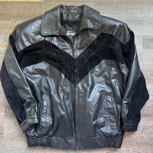 Comint Genuine Leather Suede Bomber Jacket‎ Size M Regular Black Chevron Western